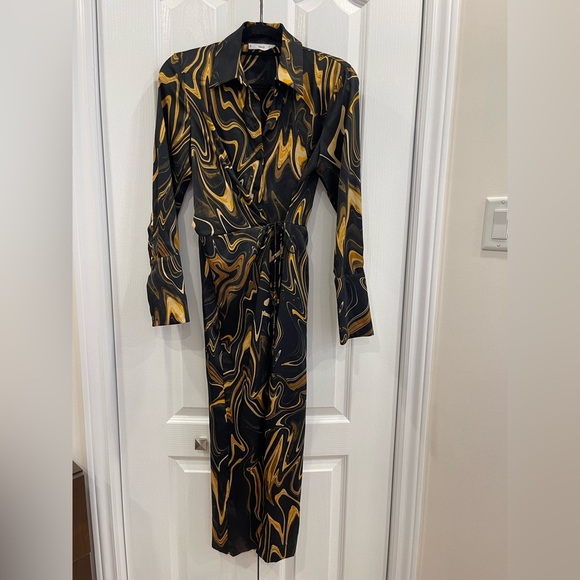 Mango - Flowy Lightweight Feminine Party Marble Long Sleeve Print Dress size S - Picture 5 of 6